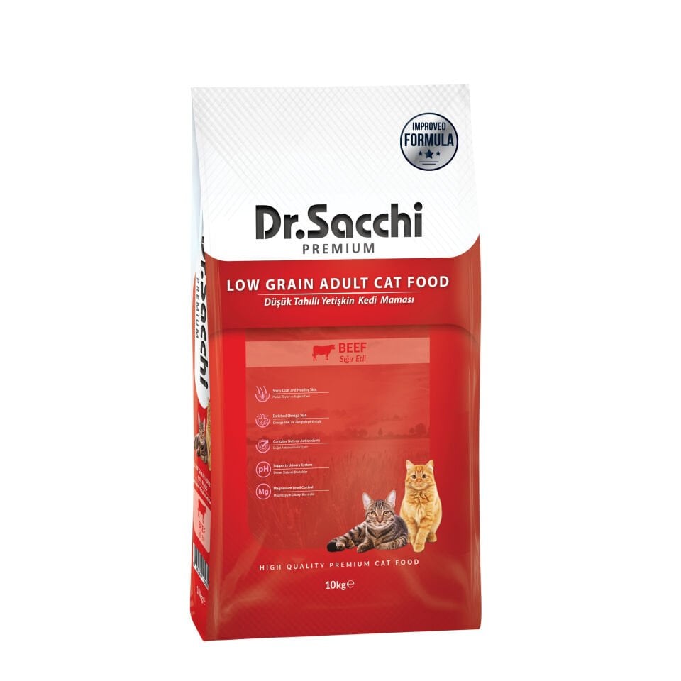 Dr.Sacchi Premium Düşük Tahıllı Sığır Etli Yetişkin Kedi Maması 10 Kg