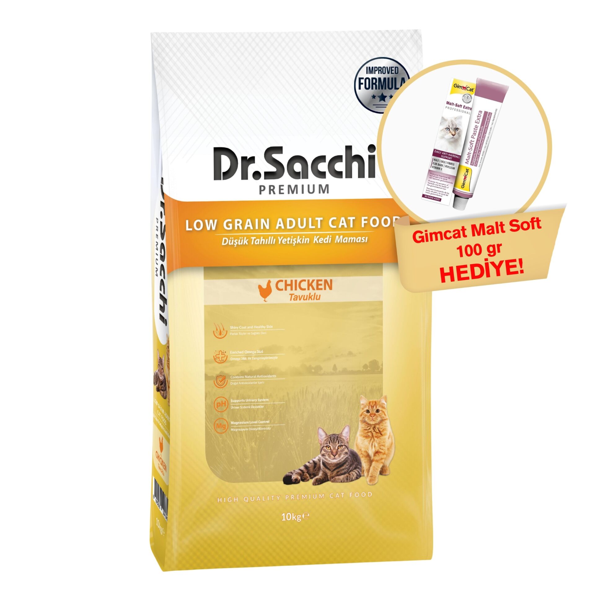 Dr.Sacchi Premium Düşük Tahıllı Tavuklu Yetişkin Kedi Maması 10 Kg