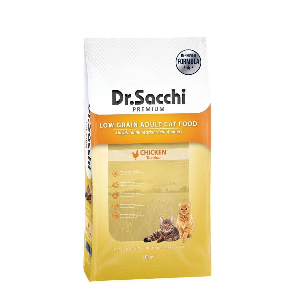 Dr.Sacchi Premium Düşük Tahıllı Tavuklu Yetişkin Kedi Maması 10 Kg