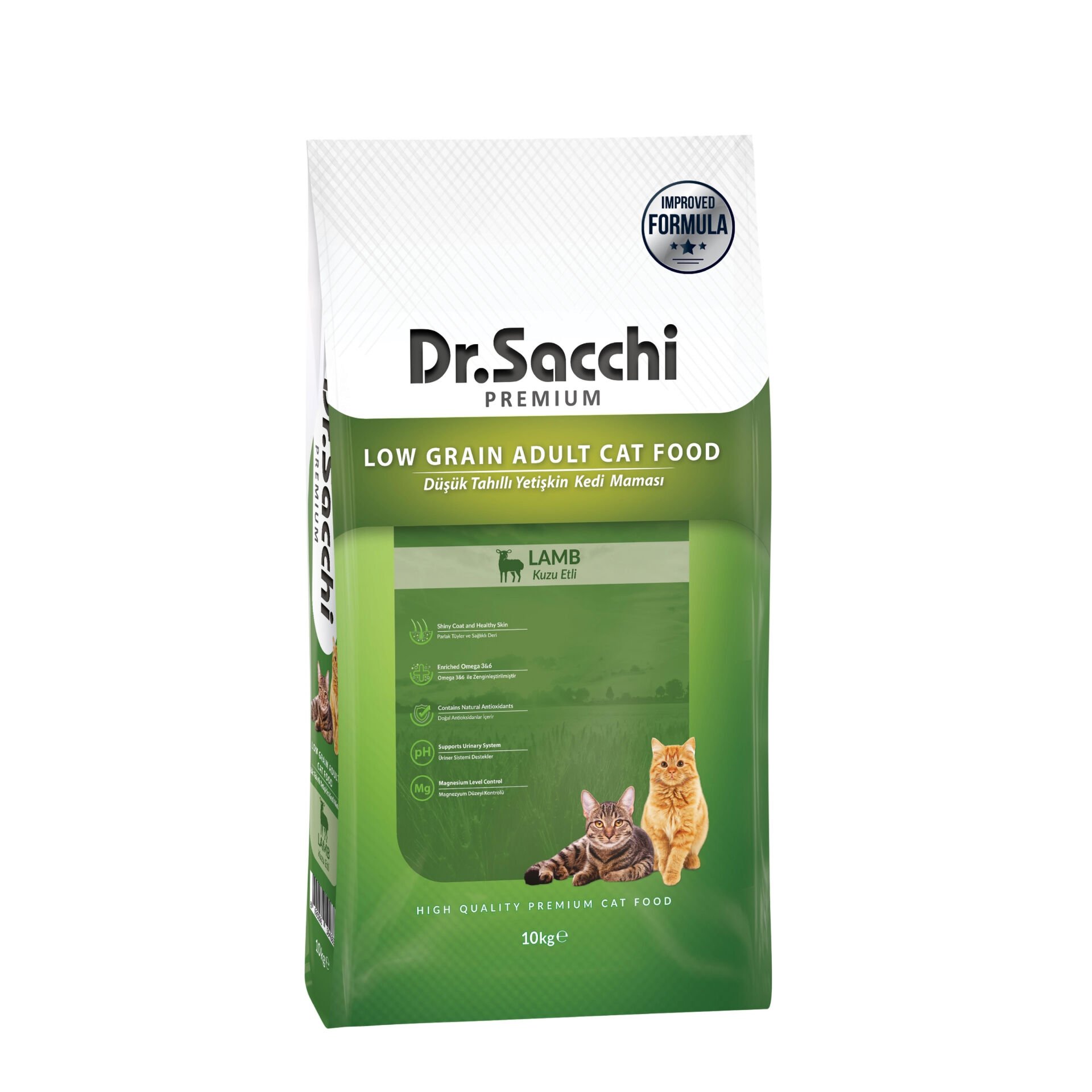 Dr.Sacchi Premium Düşük Tahıllı Kuzu Etli Yetişkin Kedi Maması 10 Kg