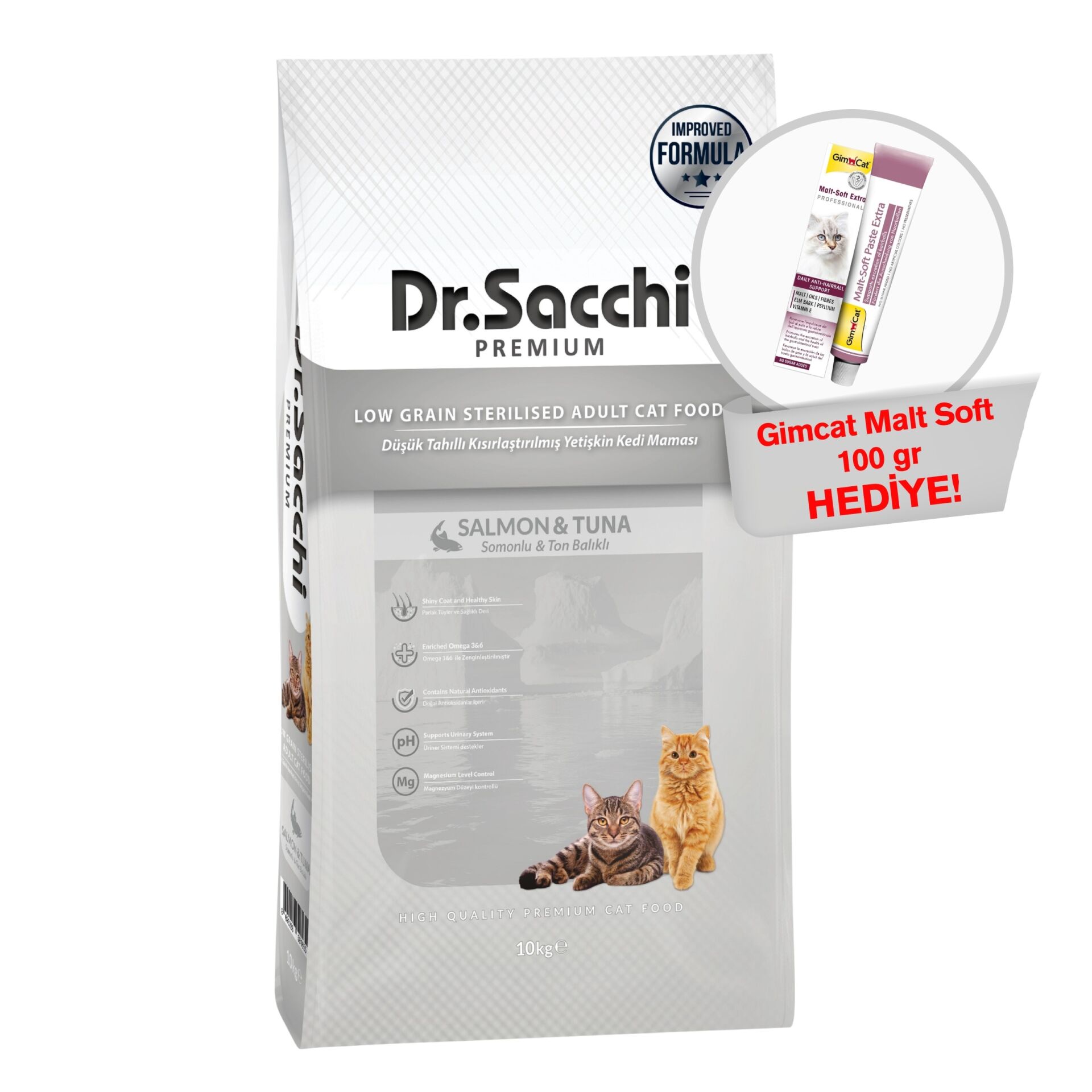 Dr.Sacchi Premium Düşük Tahıllı Kısır Kedi Maması 10 Kg