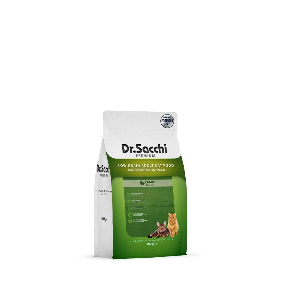 Dr. Sacchi Premium Düşük Tahıllı Kuzu Etli Yetişkin Kedi Maması 1 Kg