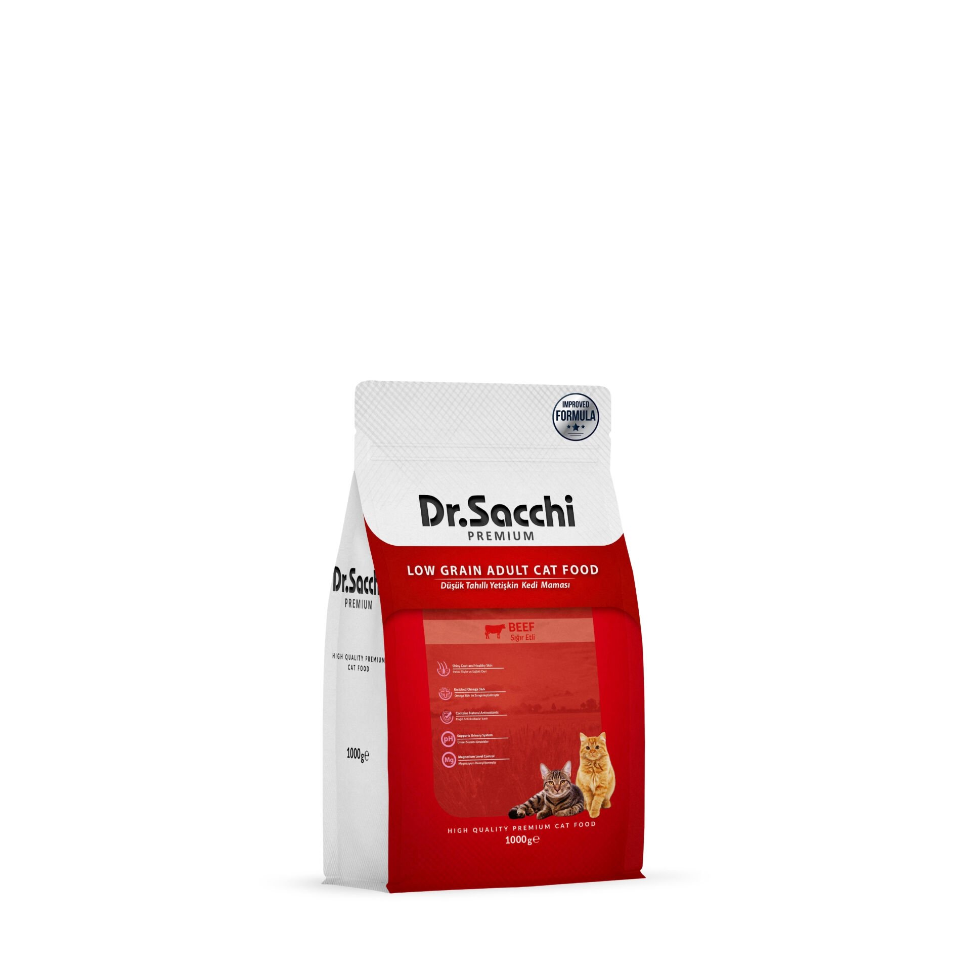 Dr.Sacchi Premium Düşük Tahıllı Sığır Etli Yetişkin Kedi Maması 1 Kg