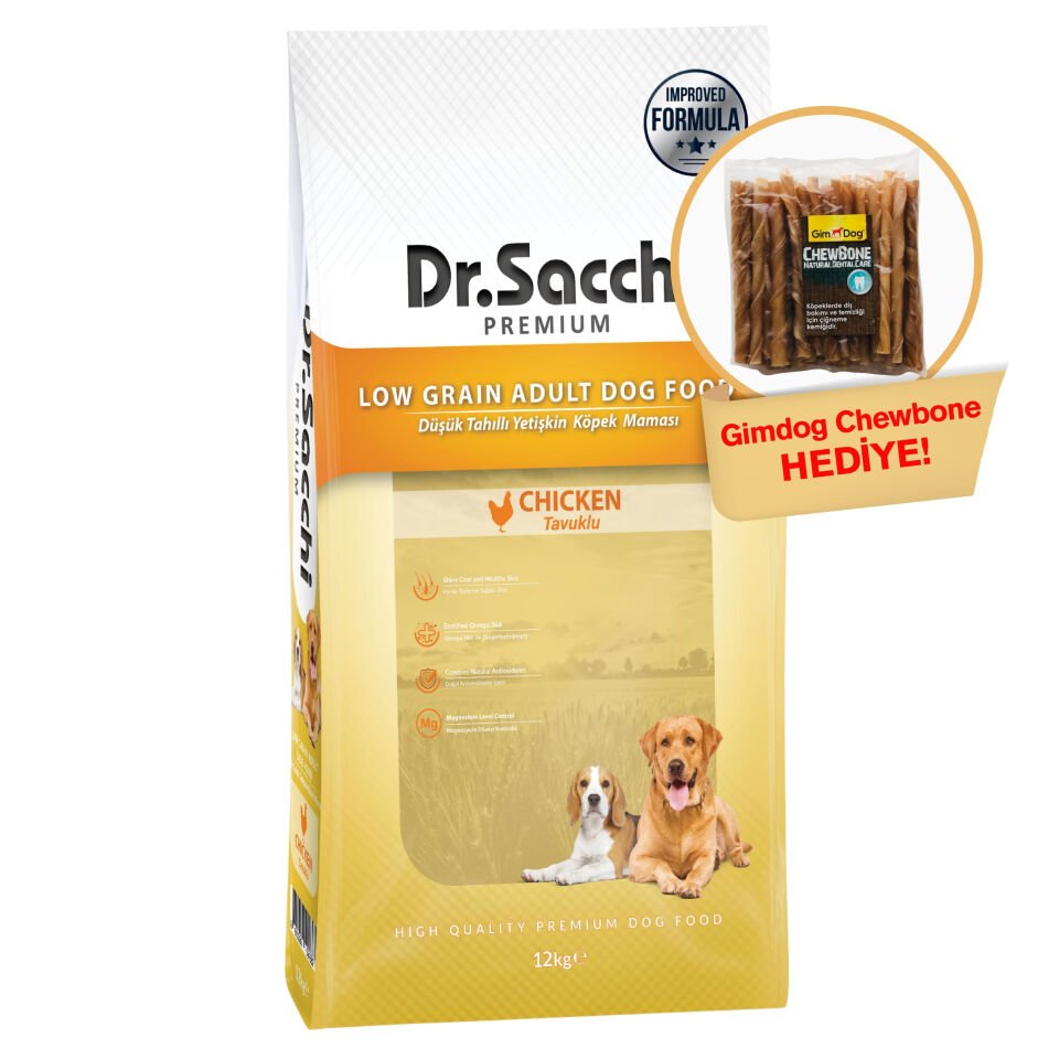 Dr.Sacchi Premium Düşük Tahıllı Tavuklu Yetişkin Köpek Maması 12 Kg