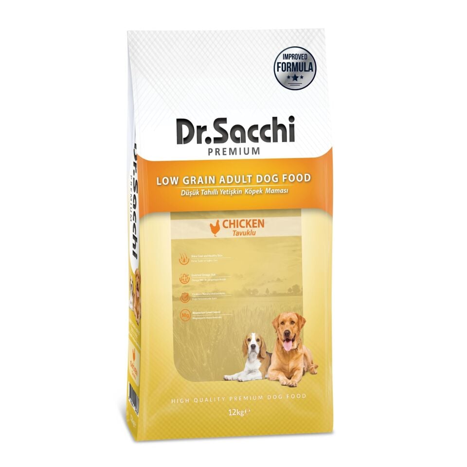 Dr.Sacchi Premium Düşük Tahıllı Tavuklu Yetişkin Köpek Maması 12 Kg