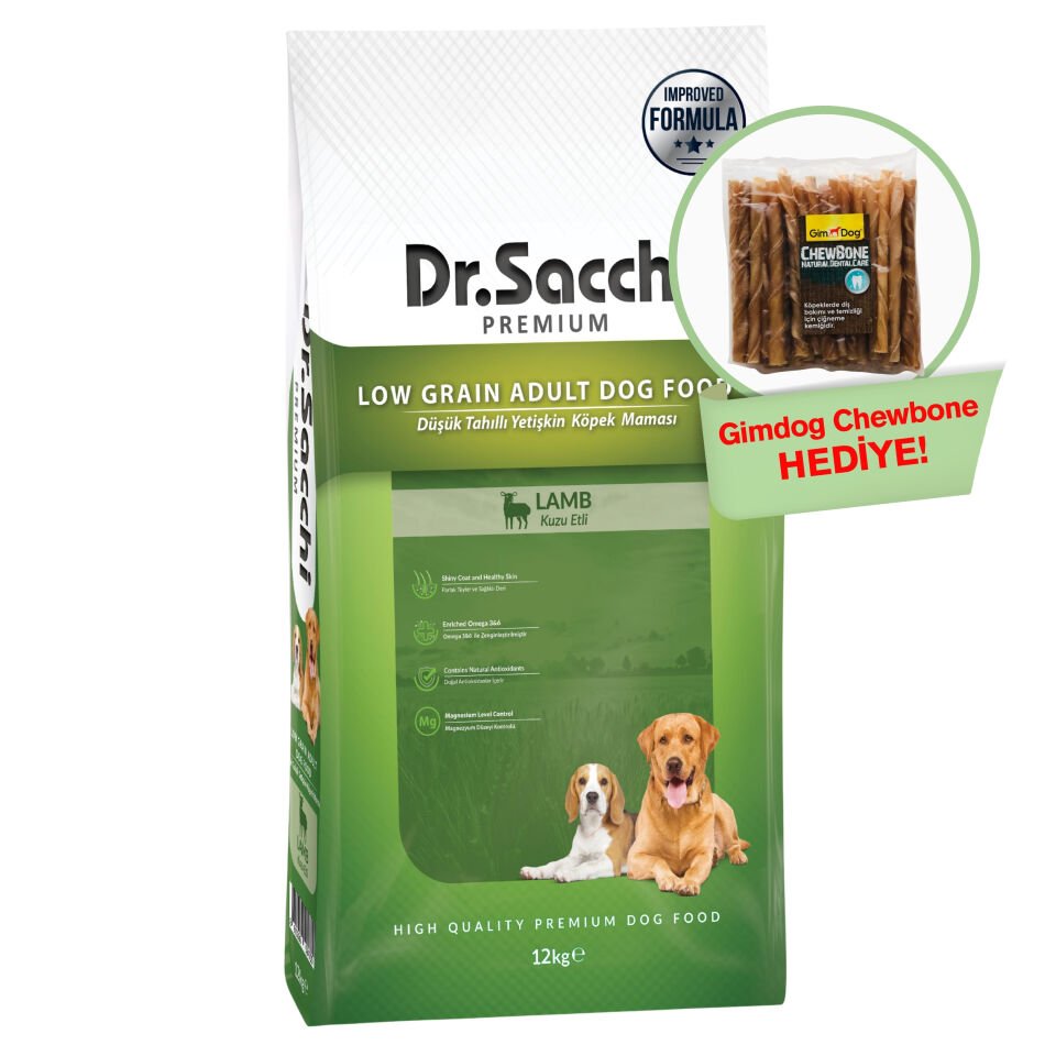 Dr.Sacchi Premium Düşük Tahıllı Kuzu Etli Yetişkin Köpek Maması 12 Kg