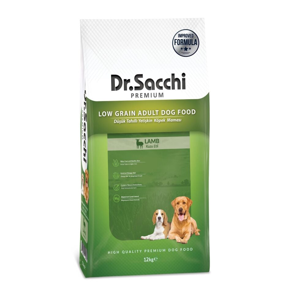 Dr.Sacchi Premium Düşük Tahıllı Kuzu Etli Yetişkin Köpek Maması 12 Kg
