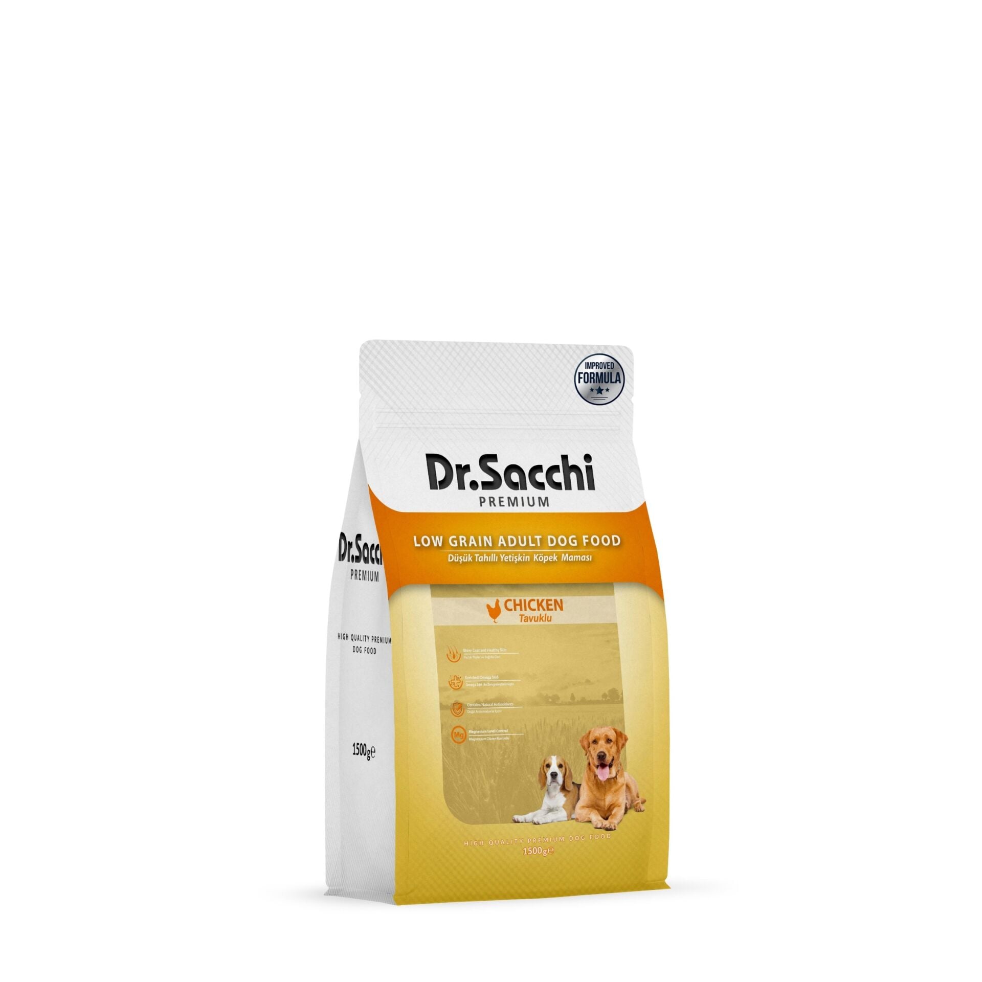 Dr. Sacchi Premium Düşük Tahıllı Tavuklu Yetişkin Köpek Maması 1,5 Kg