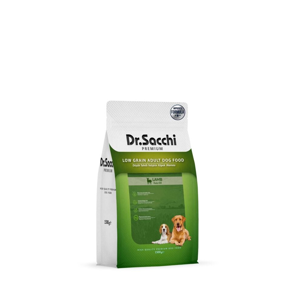 Dr.Sacchi Premium Düşük Tahıllı Kuzu Etli Yetişkin Köpek Maması 1,5 Kg