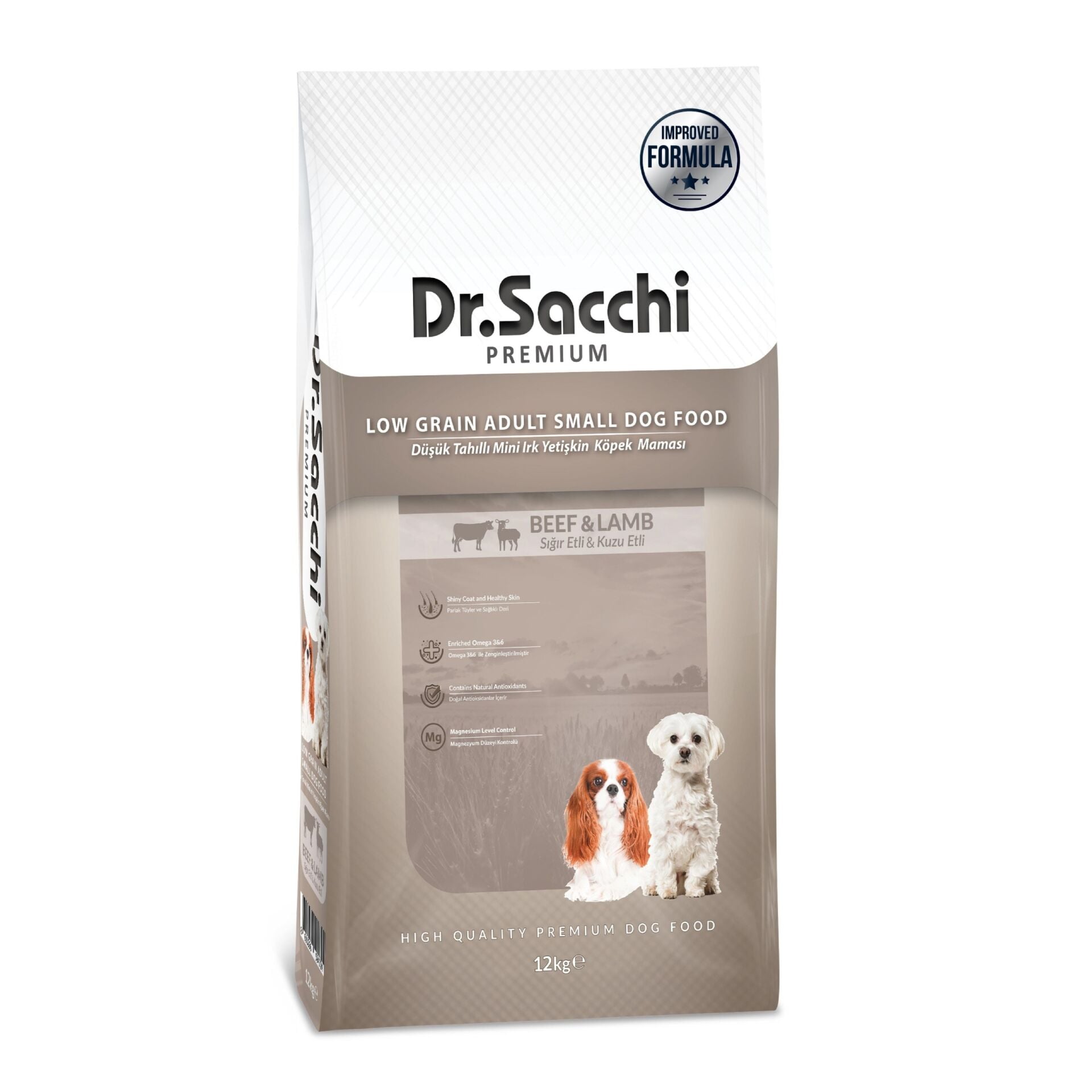 Dr.Sacchi Düşük Tahıllı Sığır Etli ve Kuzu Etli Mini Irk Yetişkin Köpek Maması 12 Kg