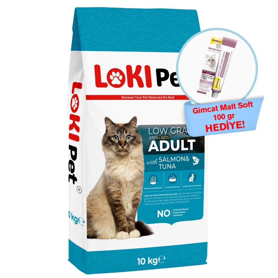Loki Pet Düşük Tahıllı Somonlu & Ton Balıklı Kısırlaştırılmış Yetişkin Kedi Maması 10 kg