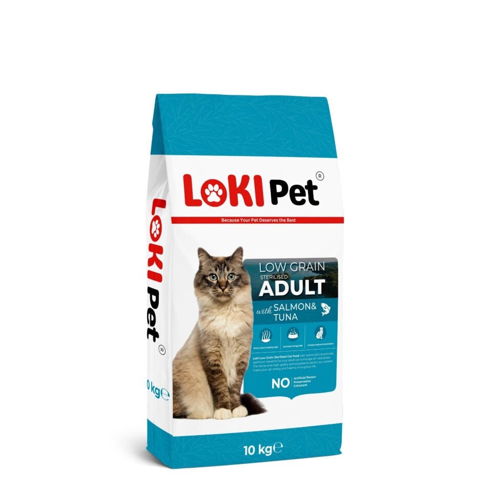 Loki Pet Düşük Tahıllı Somonlu & Ton Balıklı Kısırlaştırılmış Yetişkin Kedi Maması 10 kg