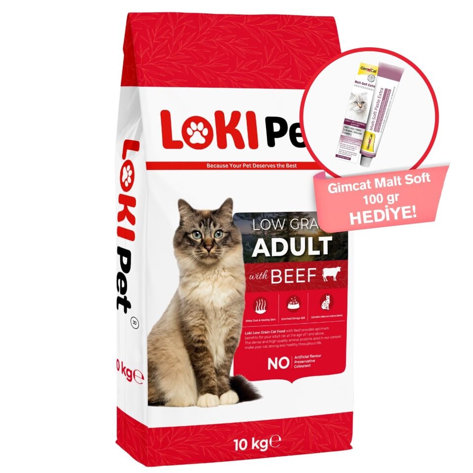 Loki Pet Düşük Tahıllı Sığır Etli Yetişkin Kedi Maması 10 kg