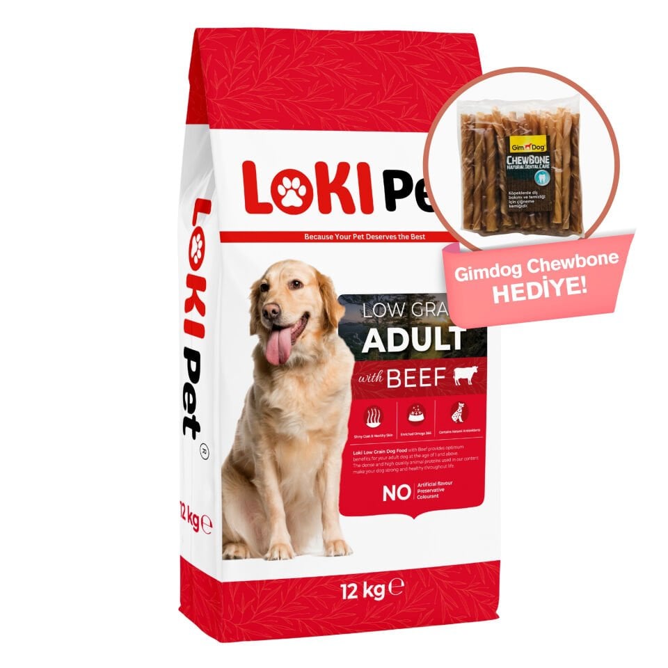 Loki Pet Düşük Tahıllı Sığır Etli Yetişkin Köpek Maması 12 kg