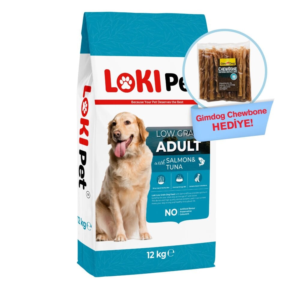 Loki Pet Düşük Tahıllı Somonlu & Ton Balıklı Yetişkin Köpek Maması 12 kg