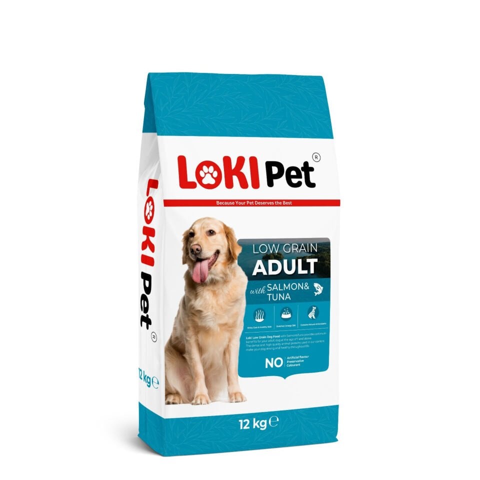 Loki Pet Düşük Tahıllı Somonlu & Ton Balıklı Yetişkin Köpek Maması 12 kg