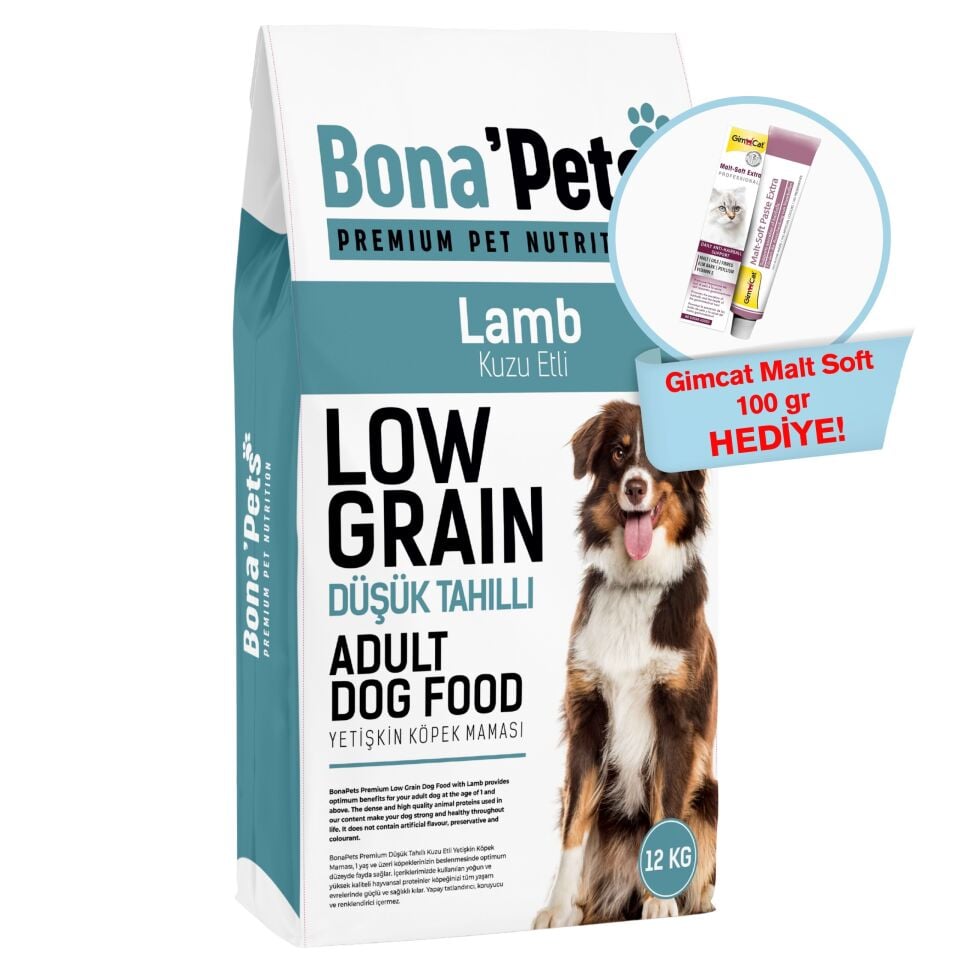 Bona’Pets Premium Düşük Tahıllı Kuzu Etli Yetişkin Köpek Maması 12 Kg
