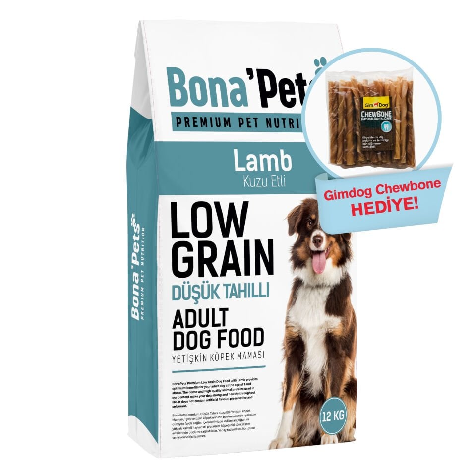 Bona’Pets Premium Düşük Tahıllı Kuzu Etli Yetişkin Köpek Maması 12 Kg