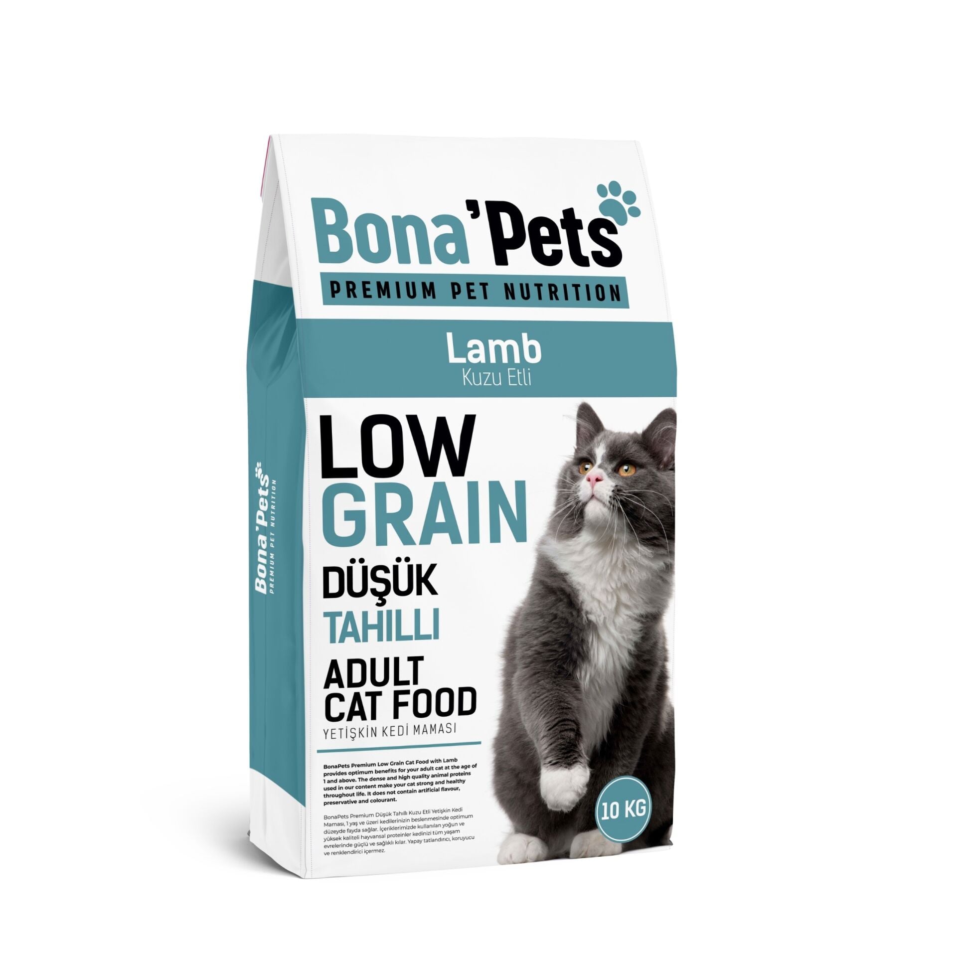 Bona'Pets Premium Düşük Tahıllı Kuzu Etli Yetişkin Kedi Maması 10 Kg