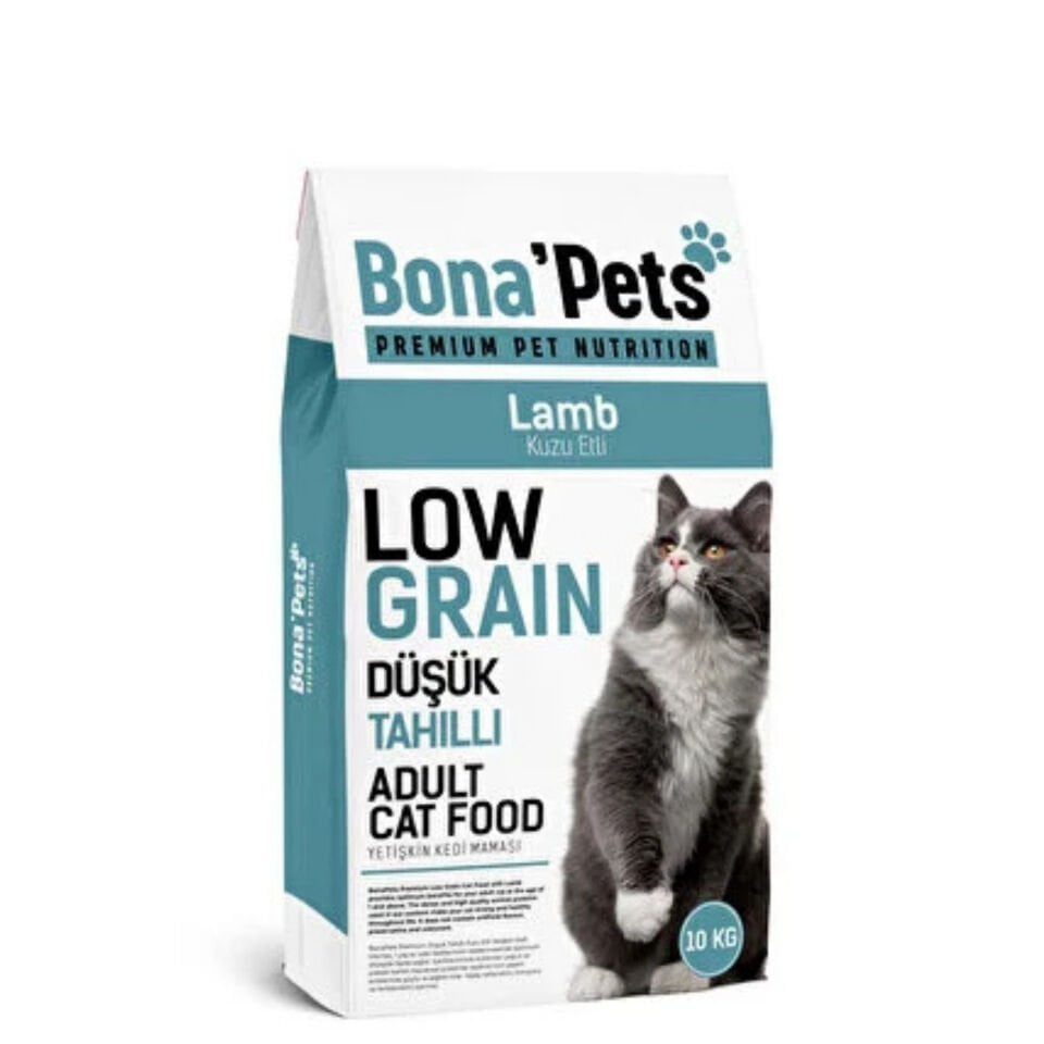 Bona’Pets Premium Düşük Tahıllı Kuzu Etli Yetişkin Kedi Maması 10 Kg