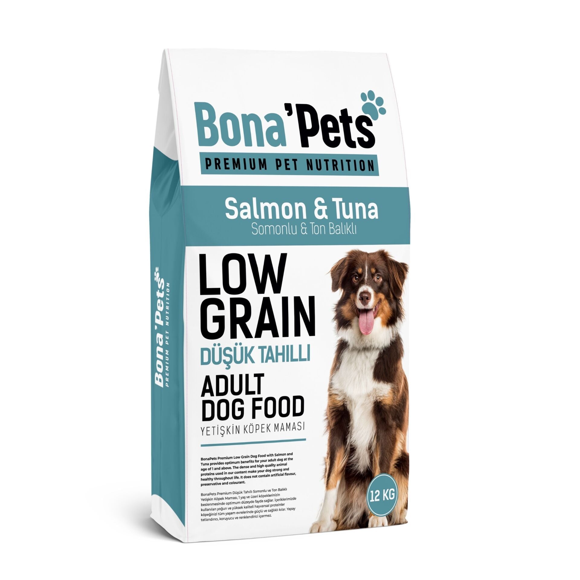 Bona’Pets Premium Düşük Tahıllı Somonlu ve Ton Balıklı Yetişkin Köpek Maması 12 Kg