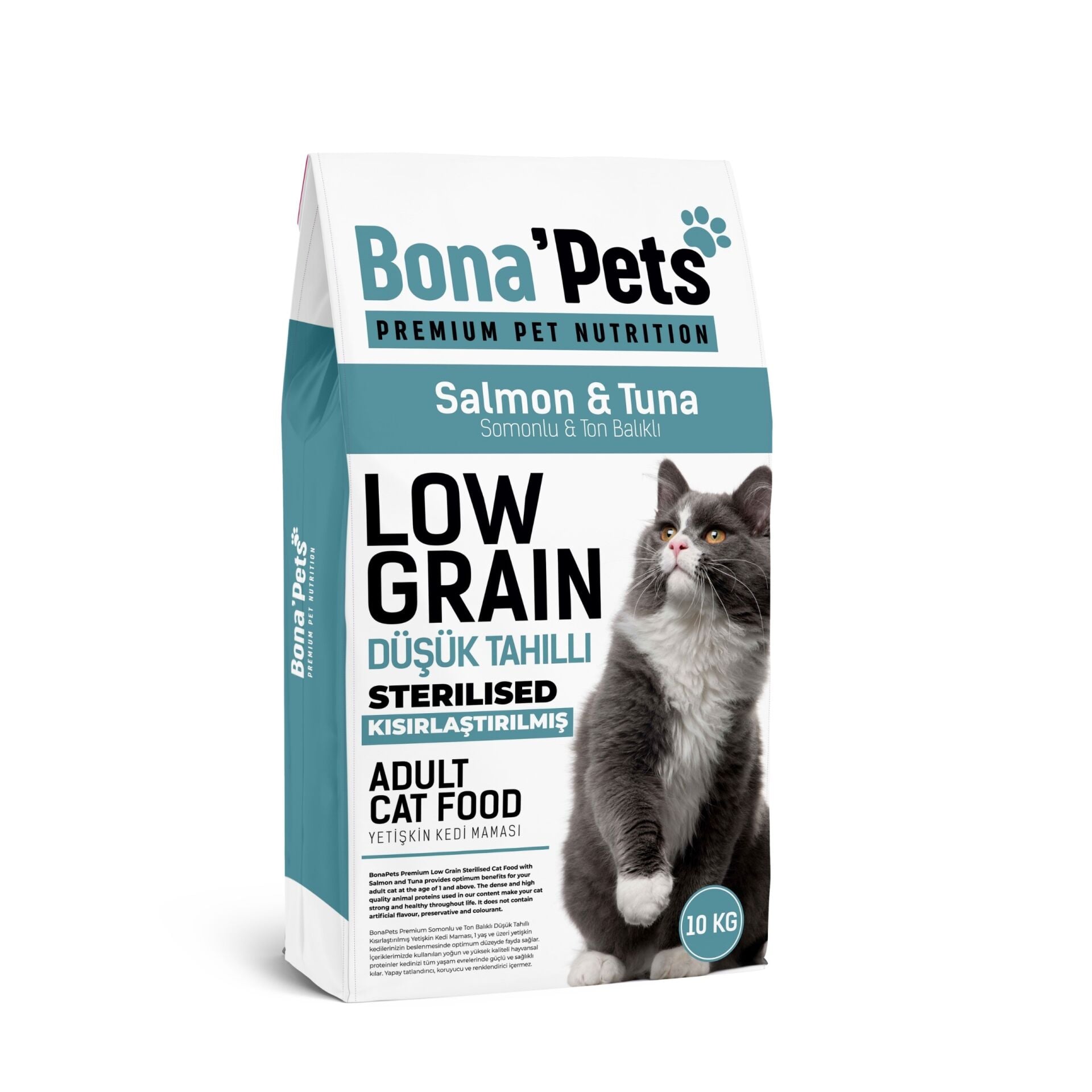 Bona’Pets Premium Düşük Tahıllı Somonlu ve Ton Balıklı Yetişkin Kedi Maması 10Kg