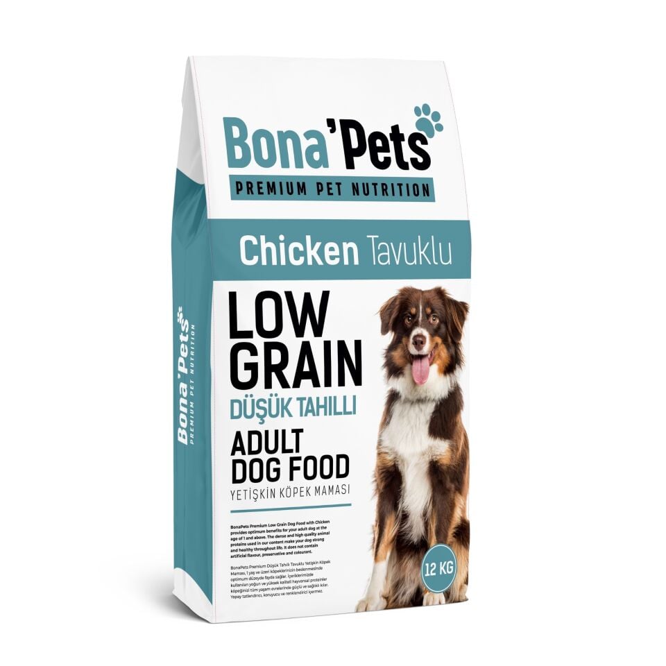 Bona’Pets Premium Düşük Tahıllı Tavuklu Yetişkin Köpek Maması 12 Kg