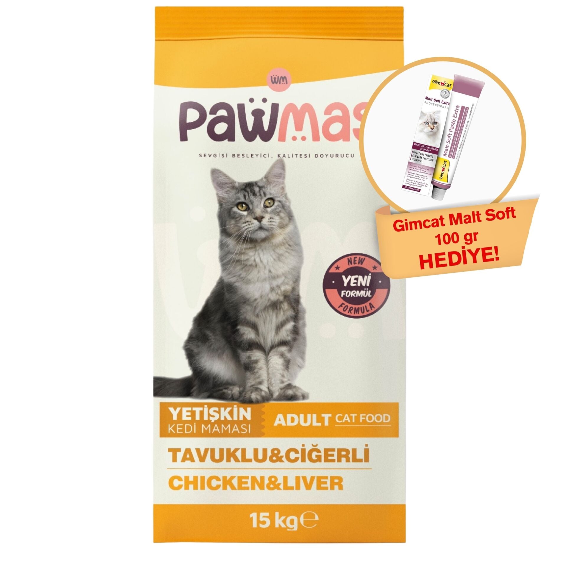 Pawmas Tavuklu Ciğerli Yetişkin Kedi Maması 15kg