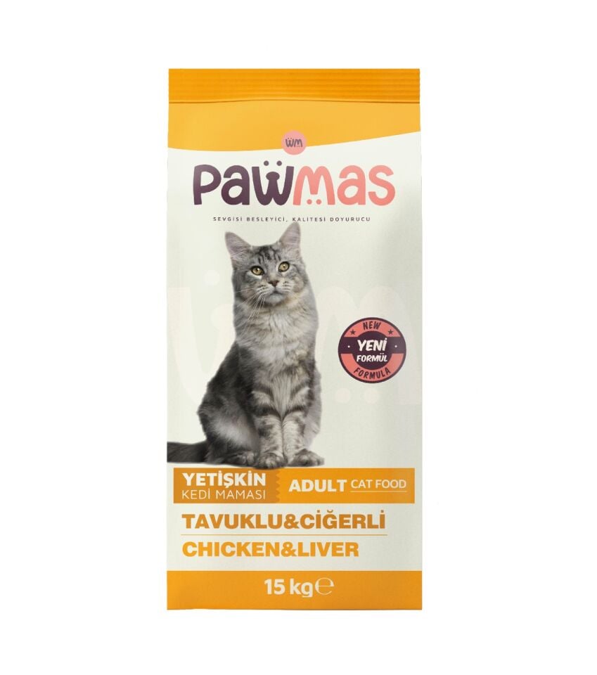 Pawmas Tavuklu Ciğerli Yetişkin Kedi Maması 15kg
