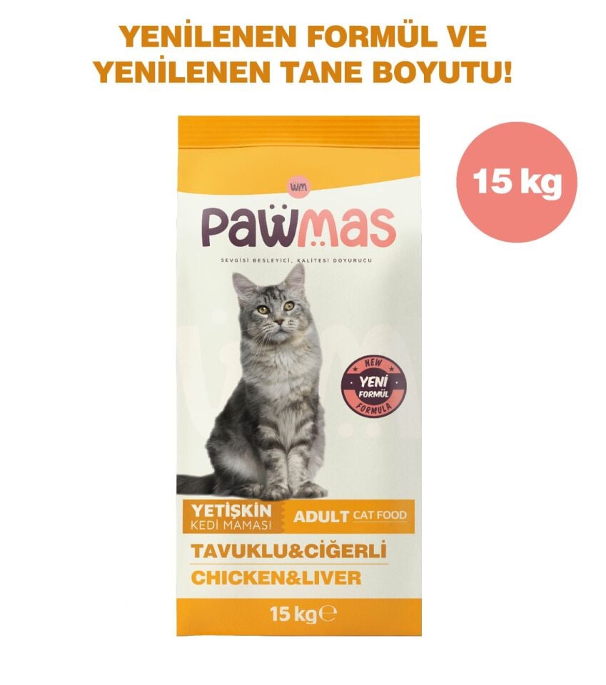 Pawmas Tavuklu Ciğerli Yetişkin Kedi Maması 15kg