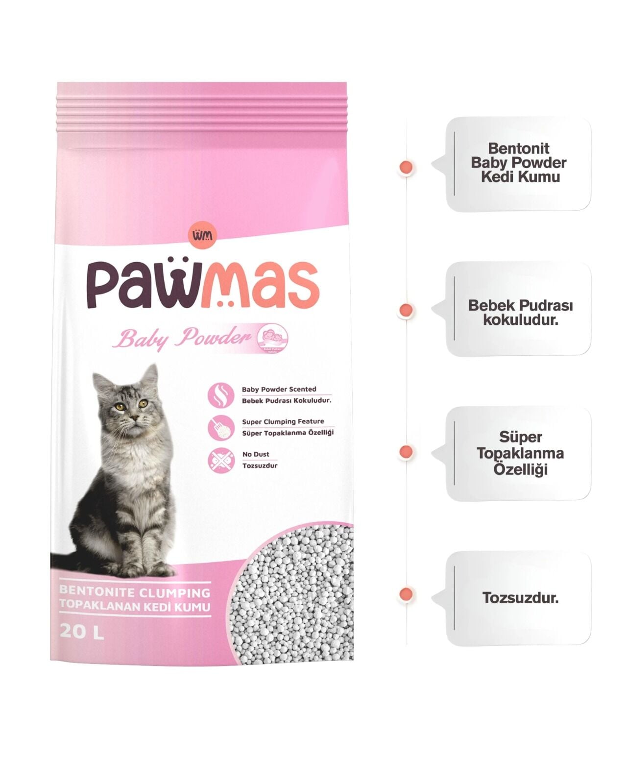PAWMAS BENTONİT BABY POWDER  KOKULU 20 LT