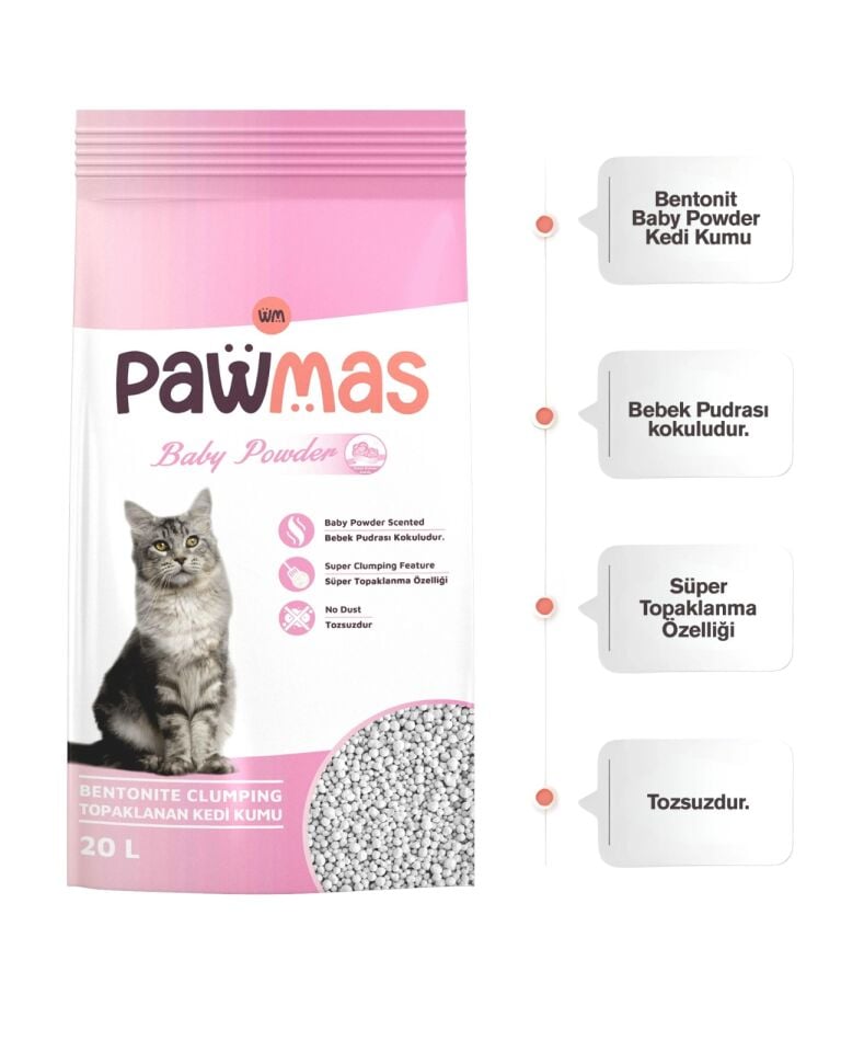 PAWMAS BENTONİT BABY POWDER  KOKULU 20 LT